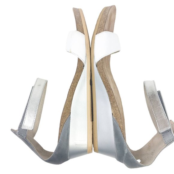 Naot Pixie Leather Wedge Ankle Strap Sandals White Silver EU 41 US 10-10.5 - Picture 9 of 15